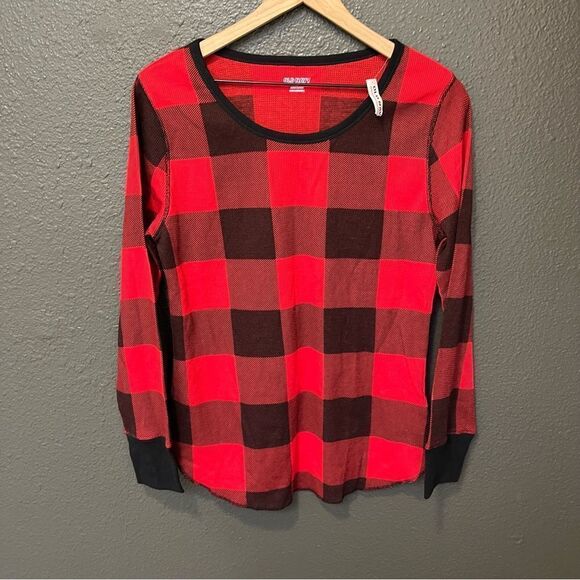 Old Navy Slim-Fit Printed Thermal-Knit Tee for Women NEW Large Red Buffalo Plaid - Picture 2 of 10